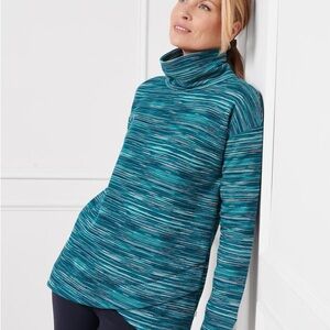 Talbot’s French Terry Space Dye Teal Funnel Neck Sweater Size Medium Petite